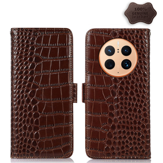 For Huawei Mate 50 Pro Crocodile Top Layer Cowhide Leather Phone Case(Brown) - Huawei Cases by buy2fix | Online Shopping UK | buy2fix