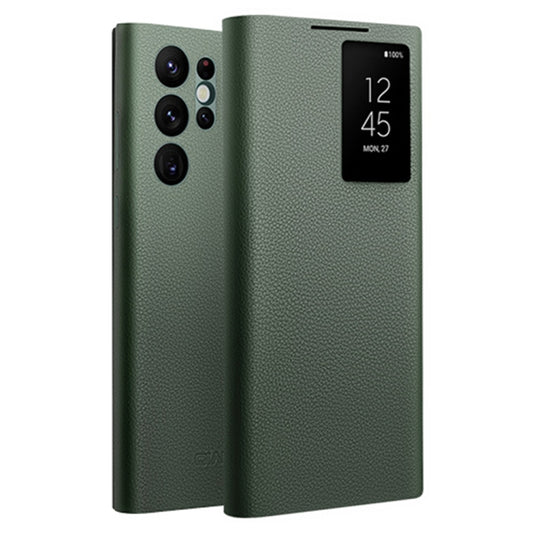 For Samsung Galaxy S22 Ultra 5G QIALINO Magnetic Genuine Leather Phone Case(Green) - Galaxy S22 Ultra 5G Cases by QIALINO | Online Shopping UK | buy2fix