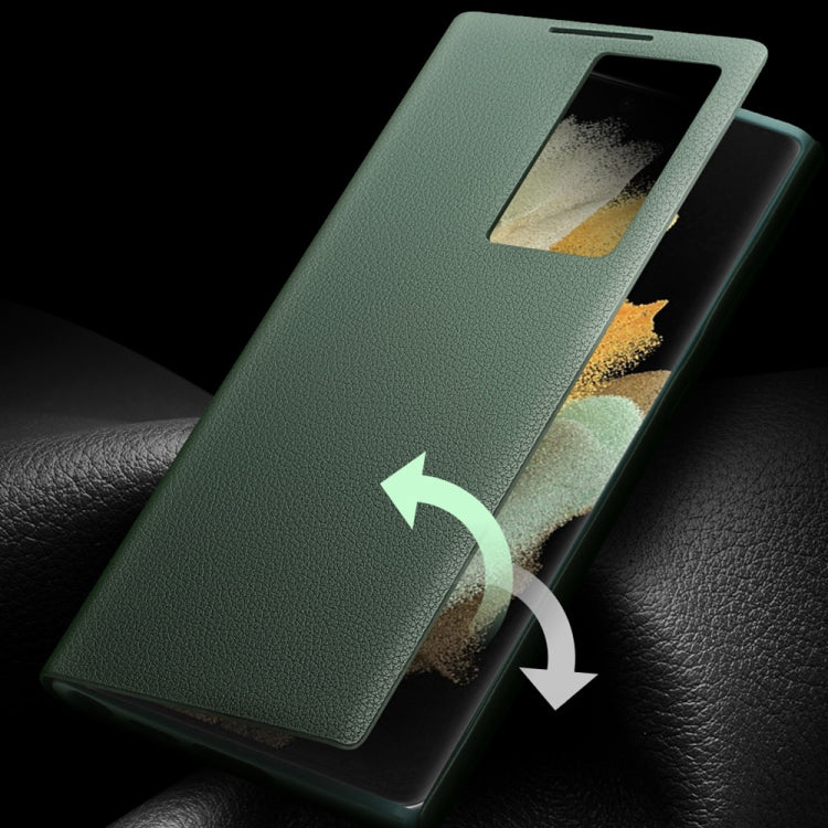 For Samsung Galaxy S22 Ultra 5G QIALINO Magnetic Genuine Leather Phone Case(Green) - Galaxy S22 Ultra 5G Cases by QIALINO | Online Shopping UK | buy2fix