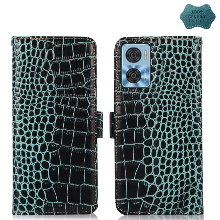 For Motorola Moto E22/E22i Crocodile Top Layer Cowhide Leather Phone Case(Green) - Motorola Cases by buy2fix | Online Shopping UK | buy2fix