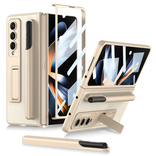 For Samsung Galaxy Z Fold4 GKK Ultra-thin Shockproof Leather Protective Case with Holder & Pen Slots(Gold) - Galaxy Z Fold4 5G Cases by GKK | Online Shopping UK | buy2fix