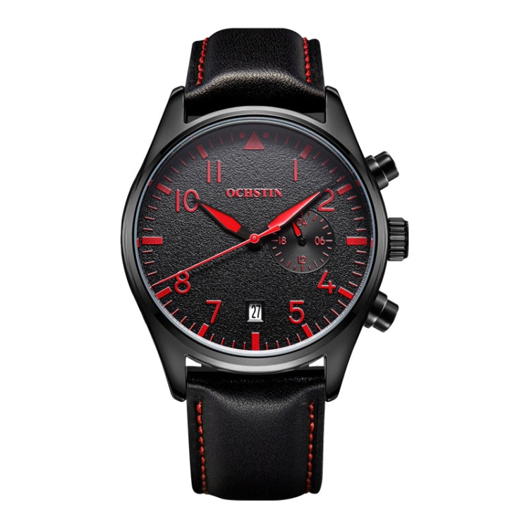 Ochstin 5043C Multifunctional Business Waterproof Leather Strap Quartz Watch(Black+Black+Red) - Leather Strap Watches by OCHSTIN | Online Shopping UK | buy2fix