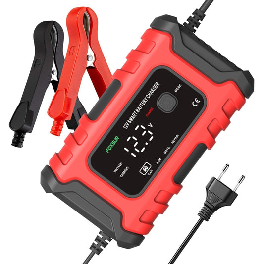 FOXSUR 6A 12V Motorcycle / Car Smart Battery Charger, Plug Type:EU Plug(Red) - In Car by FOXSUR | Online Shopping UK | buy2fix