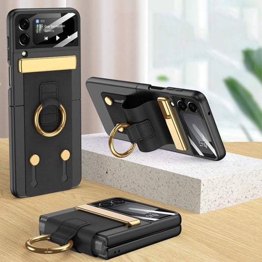 For Samsung Galaxy Z Flip4 GKK Ultrathin Shockproof Phone Case with Ring Holder / Wrist Strap(Black) - Galaxy Z Flip4 5G Cases by GKK | Online Shopping UK | buy2fix