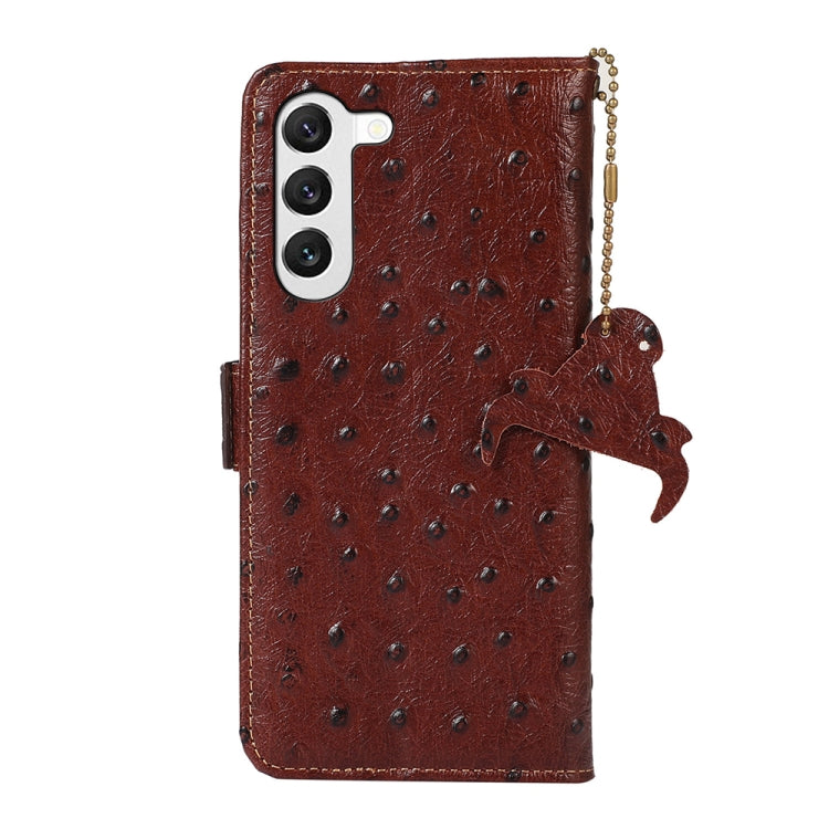 For Samsung Galaxy S23 5G Ostrich Pattern Genuine Leather RFID Phone Case(Coffee) - Galaxy S23 5G Cases by buy2fix | Online Shopping UK | buy2fix