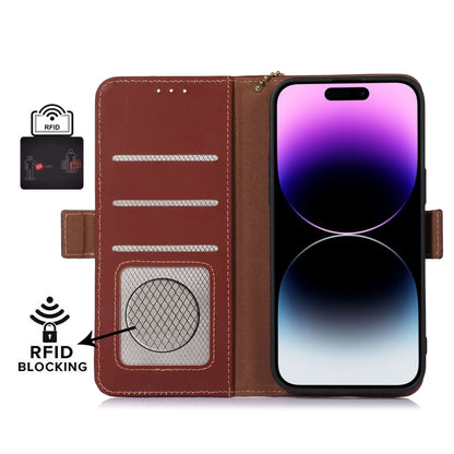 For Samsung Galaxy S23 5G Genuine Leather Magnetic RFID Leather Phone Case(Coffee) - Galaxy S23 5G Cases by buy2fix | Online Shopping UK | buy2fix