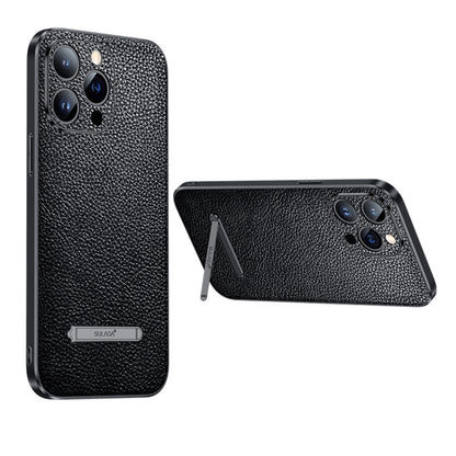 For iPhone 14 Plus SULADA Invisible Bracket Leather Back Cover Phone Case(Black) - iPhone 14 Plus Cases by SULADA | Online Shopping UK | buy2fix