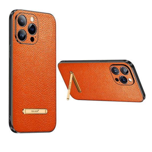 For iPhone 14 Pro SULADA Invisible Bracket Leather Back Cover Phone Case(Orange) - iPhone 14 Pro Cases by SULADA | Online Shopping UK | buy2fix