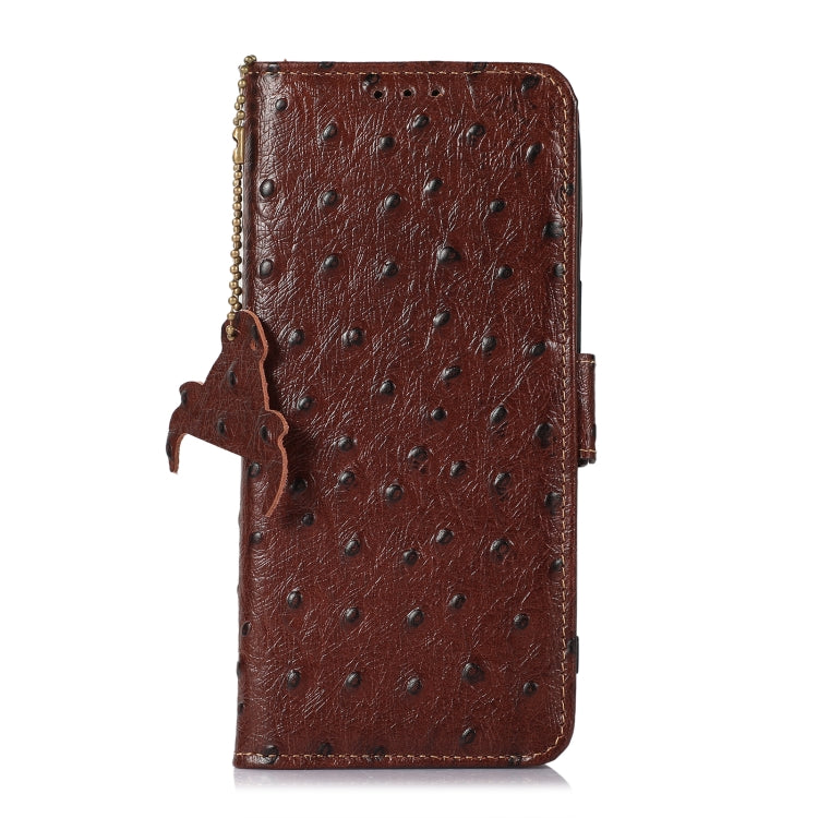 For Motorola Moto G72 4G Ostrich Pattern Genuine Leather RFID Phone Case(Coffee) - Motorola Cases by buy2fix | Online Shopping UK | buy2fix