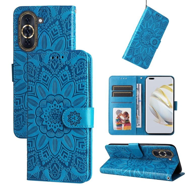 For Huawei nova 10 Embossed Sunflower Leather Phone Case(Blue) - Huawei Cases by buy2fix | Online Shopping UK | buy2fix