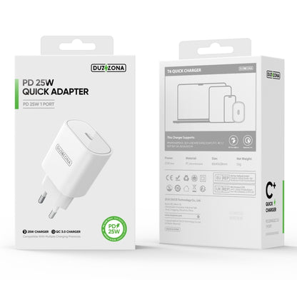 DUZZONA T6 PD 25W USB-C/Type-C Single Port Travel Charger,EU Plug(White) -  by DUZZONA | Online Shopping UK | buy2fix