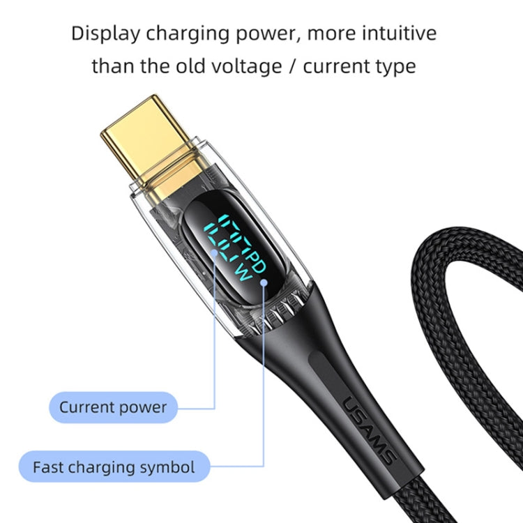 USAMS Type-C to Type-C PD100W Aluminum Alloy Transparent Digital Display Fast Charge Data Cable, Cable Length:1.2m(Purple) - USB-C & Type-C Cable by USAMS | Online Shopping UK | buy2fix