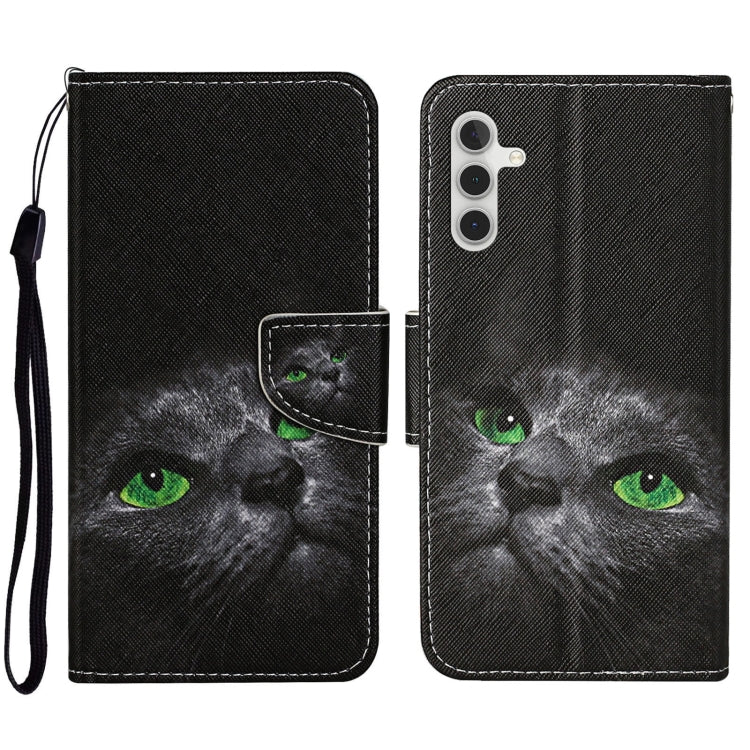 For Samsung Galaxy A34 Colored Drawing Pattern Leather Phone Case(Black Cat) - Galaxy Phone Cases by buy2fix | Online Shopping UK | buy2fix