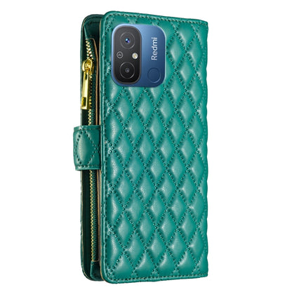 For Xiaomi Redmi 12C Diamond Lattice Zipper Wallet Leather Flip Phone Case(Green) - Xiaomi Cases by buy2fix | Online Shopping UK | buy2fix