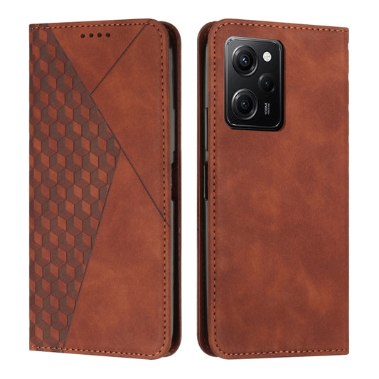 For Xiaomi Redmi Note 12 Pro Speed / Poco X5 Pro 5G Diamond Pattern Skin Feel Magnetic Leather Phone Case(Brown) - Xiaomi Cases by buy2fix | Online Shopping UK | buy2fix