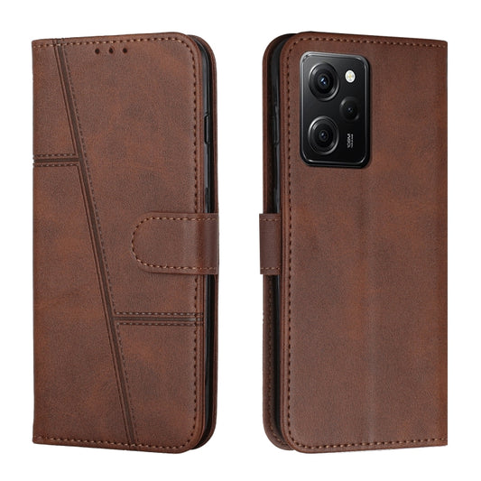 For Xiaomi Redmi Note 12 Pro Speed / Poco X5 Pro 5G Stitching Calf Texture Buckle Leather Phone Case(Brown) - Xiaomi Cases by buy2fix | Online Shopping UK | buy2fix