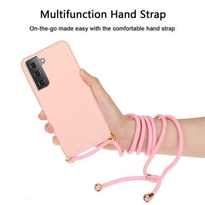 For Samsung Galaxy A34 5G Wheat Straw Material + TPU Phone Case with Lanyard(Pink) - Galaxy Phone Cases by buy2fix | Online Shopping UK | buy2fix