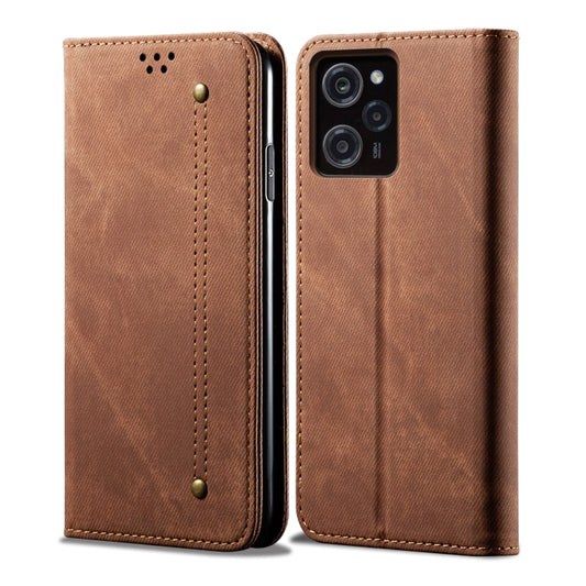 For Xiaomi Poco X5 Pro 5G / Redmi Note 12 Pro Speed Denim Texture Leather Phone Case(Brown) - Xiaomi Cases by buy2fix | Online Shopping UK | buy2fix