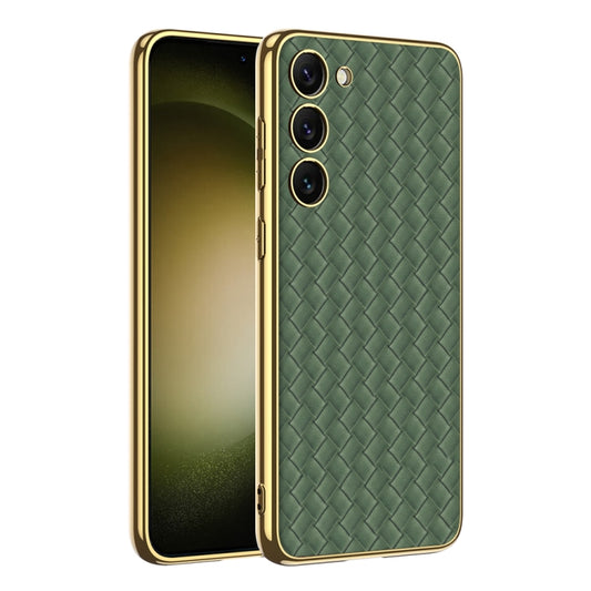 For Samsung Galaxy S23+ 5G GKK Weave Texture Electroplating PU Protective Phone Case(Green) - Galaxy S23+ 5G Cases by GKK | Online Shopping UK | buy2fix