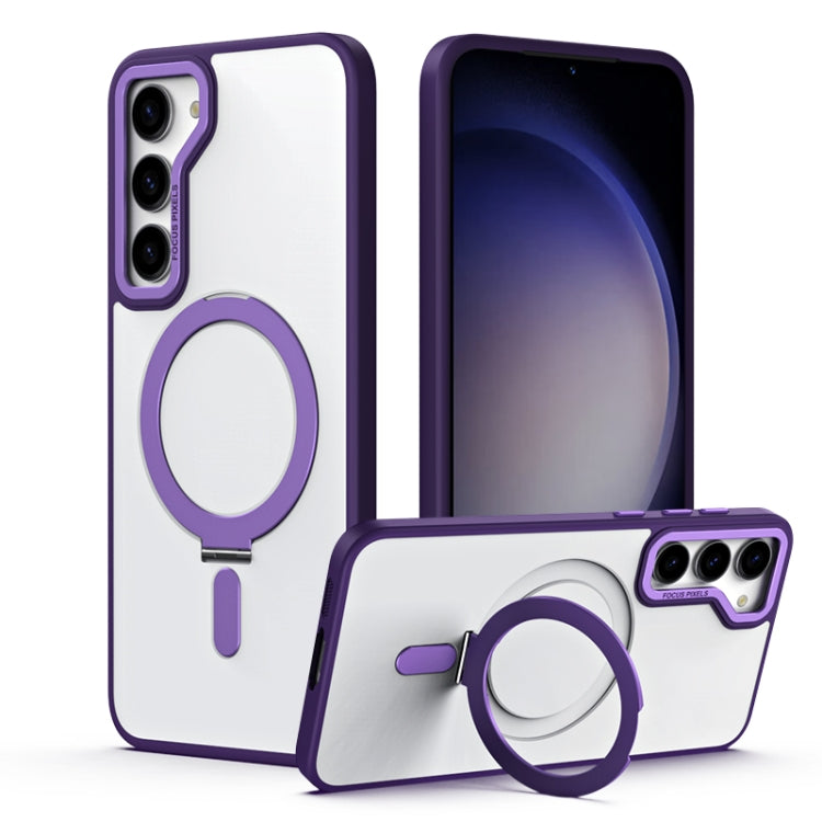 For Samsung Galaxy S23 5G Skin Feel MagSafe Shockproof Phone Case with Holder(Purple) - Galaxy S23 5G Cases by buy2fix | Online Shopping UK | buy2fix