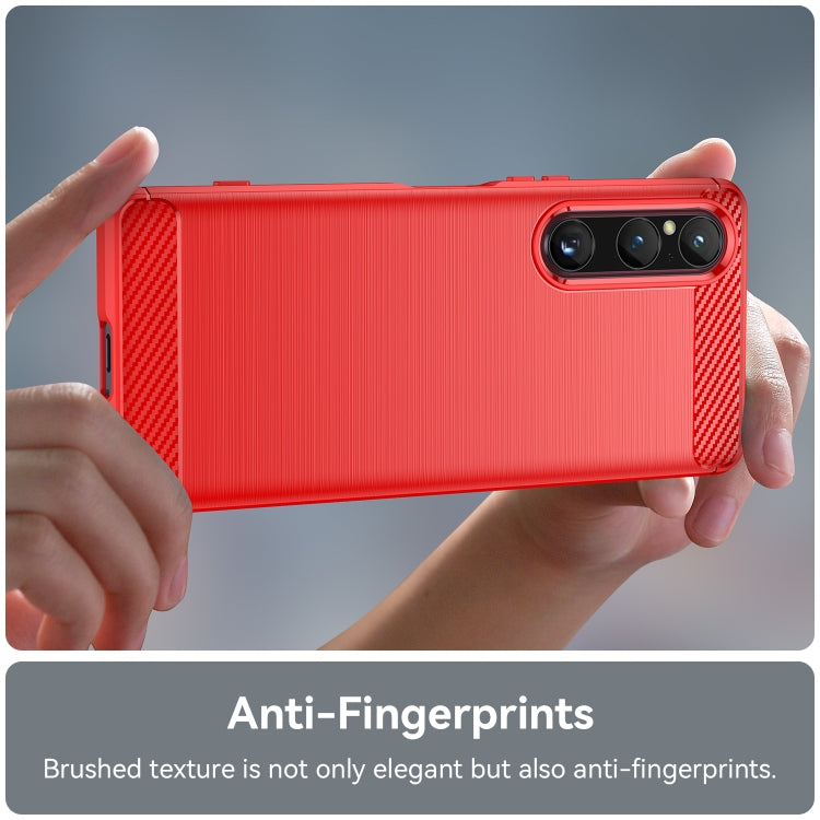 For Sony Xperia 1 V Brushed Texture Carbon Fiber TPU Phone Case(Red) - Sony Cases by buy2fix | Online Shopping UK | buy2fix