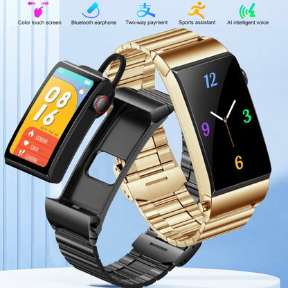 M6 1.5 inch Steel Band Earphone Detachable IP68 Waterproof Smart Watch Support Bluetooth Call(Gold) - Smart Wear by buy2fix | Online Shopping UK | buy2fix