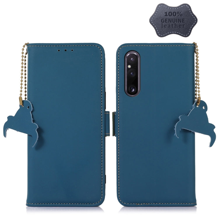 For Sony Xperia 1 V Genuine Leather Magnetic RFID Leather Phone Case(Blue) - Sony Cases by buy2fix | Online Shopping UK | buy2fix