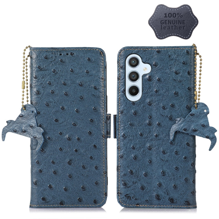 For Samsung Galaxy A24 4G / A25 5G Ostrich Pattern Genuine Leather RFID Phone Case(Blue) - Galaxy Phone Cases by buy2fix | Online Shopping UK | buy2fix