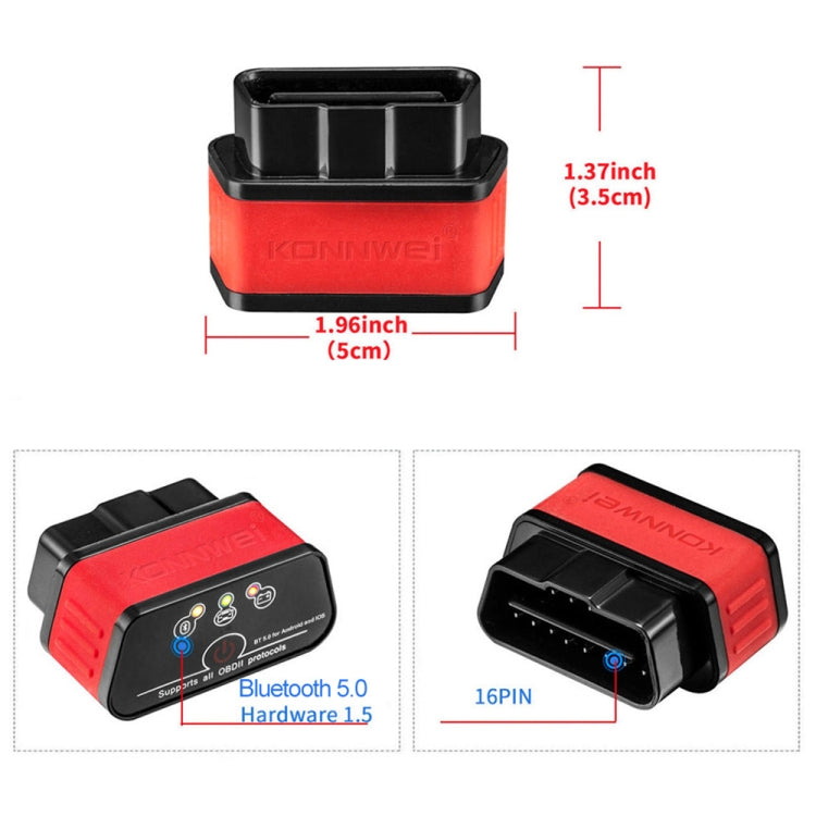 KONNWEI KW903 Bluetooth 5.0 OBD2 Car Fault Diagnostic Scan Tools Support IOS / Android(Black Red) - Code Readers & Scan Tools by KONNWEI | Online Shopping UK | buy2fix