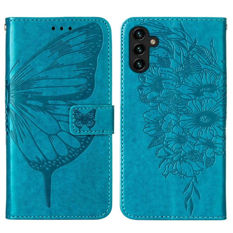 For Samsung Galaxy A34 5G Embossed Butterfly Leather Phone Case(Blue) - Galaxy Phone Cases by buy2fix | Online Shopping UK | buy2fix