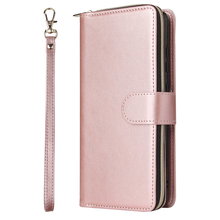 For Xiaomi Redmi Note 12 5G Global / Poco X5 9 Card Slots Zipper Wallet Bag Leather Phone Case(Rose Gold) - Note 12 Cases by buy2fix | Online Shopping UK | buy2fix