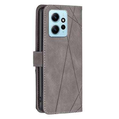For Xiaomi Redmi Note 12 4G Global Magnetic Buckle Rhombus Texture Leather Phone Case(Grey) - Note 12 Cases by buy2fix | Online Shopping UK | buy2fix