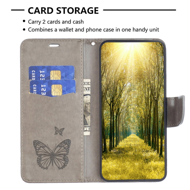 For Xiaomi Redmi Note 12 4G Global Two Butterflies Embossing Leather Phone Case(Grey) - Note 12 Cases by buy2fix | Online Shopping UK | buy2fix