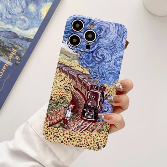 For iPhone 12 Precise Hole Oil Painting Glossy PC Phone Case(Train) - iPhone 12 / 12 Pro Cases by buy2fix | Online Shopping UK | buy2fix