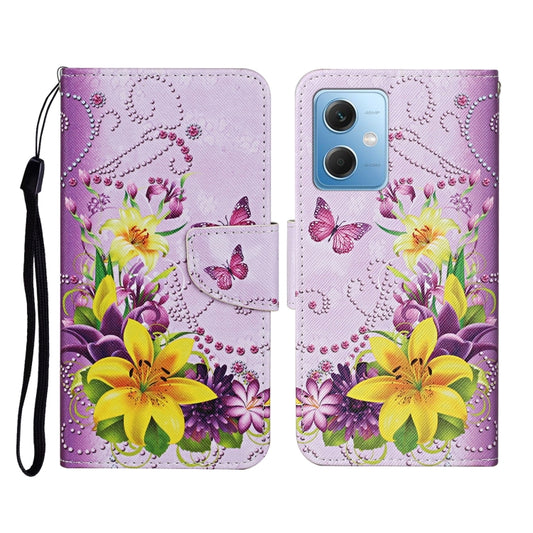 For Xiaomi Redmi Note 12 5G Global/Poco X5 Colored Drawing Pattern Flip Leather Phone Case(Yellow Flower Butterfly) - Note 12 Cases by buy2fix | Online Shopping UK | buy2fix