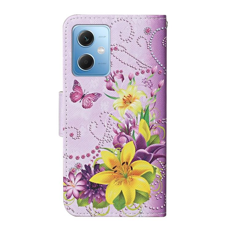 For Xiaomi Redmi Note 12 5G Global/Poco X5 Colored Drawing Pattern Flip Leather Phone Case(Yellow Flower Butterfly) - Note 12 Cases by buy2fix | Online Shopping UK | buy2fix