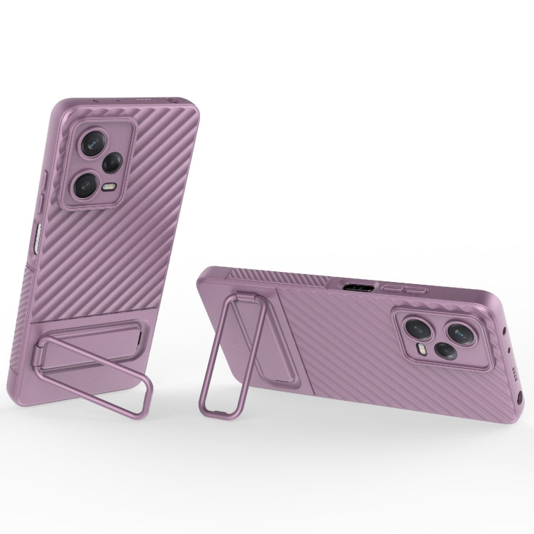 For Xiaomi Redmi Note 12 Pro 5G Global Wavy Texture TPU Phone Case with Lens Film(Purple) - Note 12 Pro Cases by buy2fix | Online Shopping UK | buy2fix