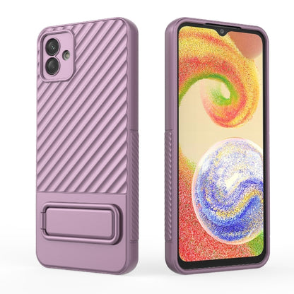 For Samsung Galaxy A04 4G Wavy Texture TPU Phone Case with Lens Film(Purple) - Galaxy Phone Cases by buy2fix | Online Shopping UK | buy2fix