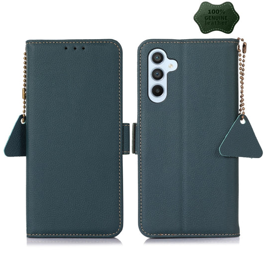 For Samsung Galaxy M54 5G Side-Magnetic TJ Genuine Leather RFID Phone Case(Green) - Galaxy Phone Cases by buy2fix | Online Shopping UK | buy2fix