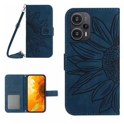 For Xiaomi Poco F5 Skin Feel Sun Flower Embossed Flip Leather Phone Case with Lanyard(Inky Blue) - Xiaomi Cases by buy2fix | Online Shopping UK | buy2fix