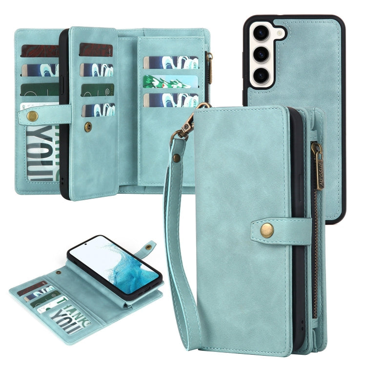 For Samsung Galaxy A22 5G Zipper Wallet Detachable MagSafe Leather Phone Case(Blue) - Galaxy Phone Cases by buy2fix | Online Shopping UK | buy2fix