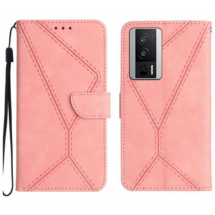 For Xiaomi POCO F5 Pro 5G Stitching Embossed Leather Phone Case(Pink) - Xiaomi Cases by buy2fix | Online Shopping UK | buy2fix