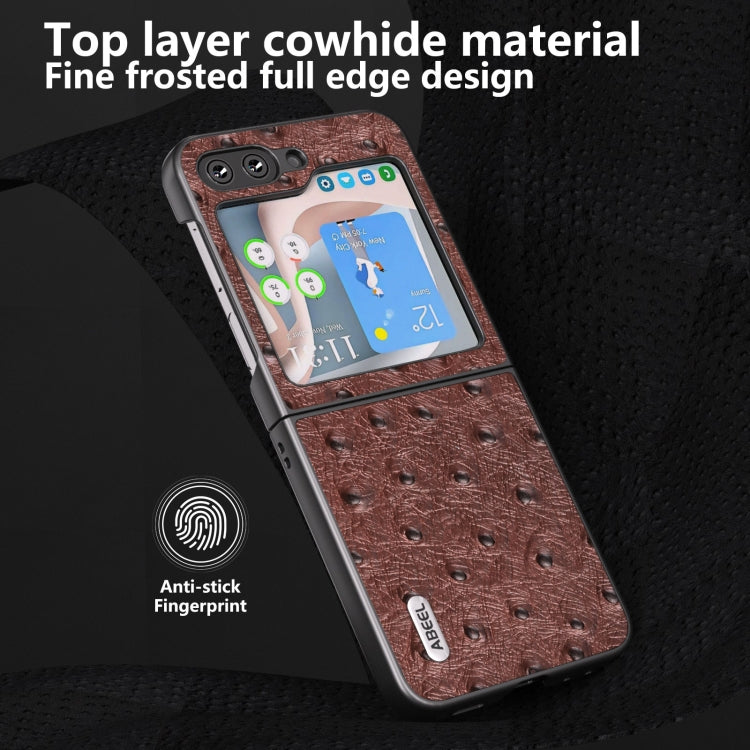 For Samsung Galaxy Z Flip5 ABEEL Genuine Leather Ostrich Texture Phone Case(Coffee) - Galaxy Z Flip5 Cases by buy2fix | Online Shopping UK | buy2fix