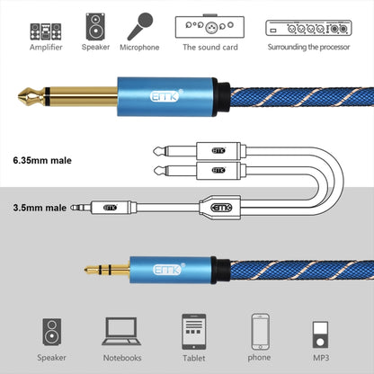 EMK 3.5mm Jack Male to 2 x 6.35mm Jack Male Gold Plated Connector Nylon Braid AUX Cable for Computer / X-BOX / PS3 / CD / DVD, Cable Length:3m(Dark Blue) -  by EMK | Online Shopping UK | buy2fix