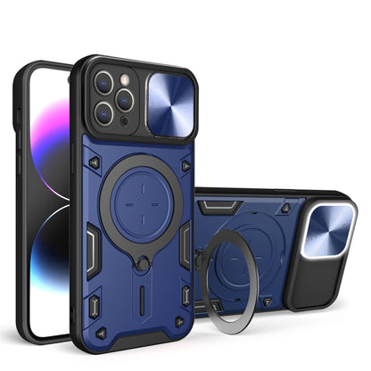 For iPhone 12 Pro CD Texture Sliding Camshield Magnetic Holder Phone Case(Blue) - iPhone 12 / 12 Pro Cases by buy2fix | Online Shopping UK | buy2fix