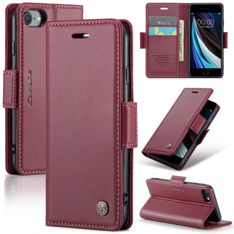 For iPhone SE 2022/SE 2020/6/7/8 CaseMe 023 Butterfly Buckle Litchi Texture RFID Anti-theft Leather Phone Case(Wine Red) - More iPhone Cases by CaseMe | Online Shopping UK | buy2fix