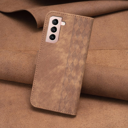 For Samsung Galaxy S21 5G Plaid Embossed Leather Phone Case(Brown) - Galaxy S21 5G Cases by buy2fix | Online Shopping UK | buy2fix