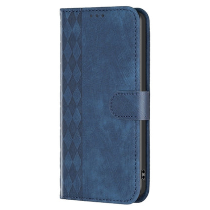 For Xiaomi 12 Plaid Embossed Leather Phone Case(Blue) - 12 Cases by buy2fix | Online Shopping UK | buy2fix