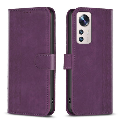 For Xiaomi 12 Lite Plaid Embossed Leather Phone Case(Purple) - Xiaomi Cases by buy2fix | Online Shopping UK | buy2fix