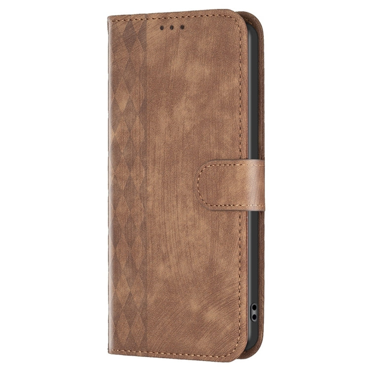 For Xiaomi Redmi 9C Plaid Embossed Leather Phone Case(Brown) - Xiaomi Cases by buy2fix | Online Shopping UK | buy2fix